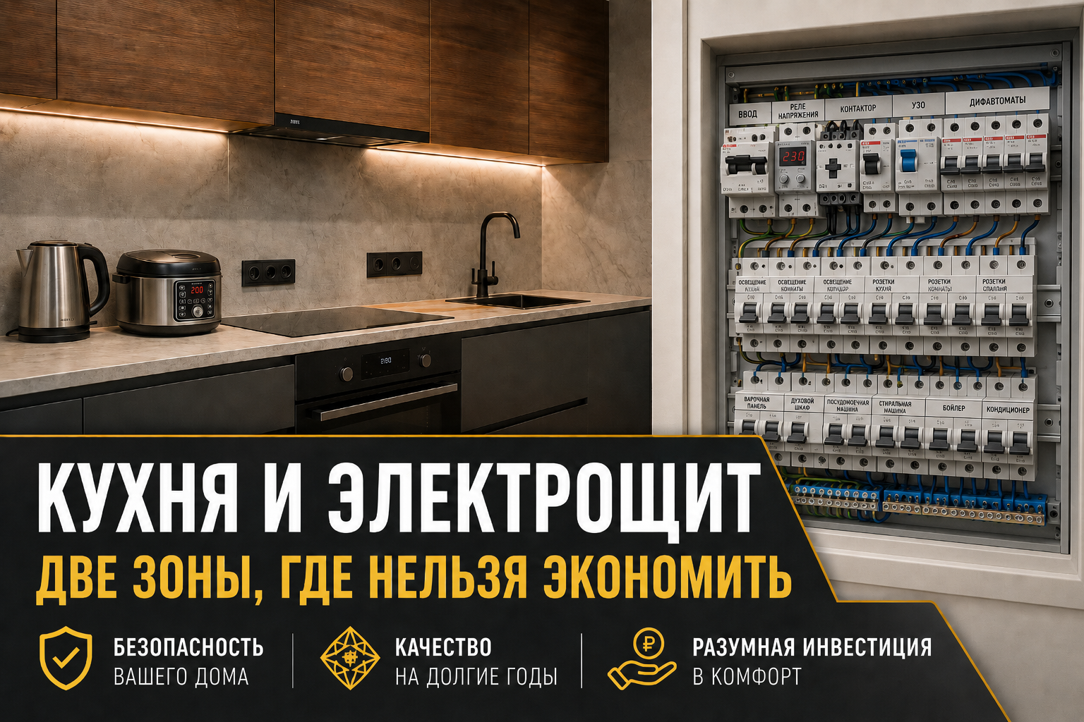Рис.1 На электрике кухни и на электрощитке нельзя экономить