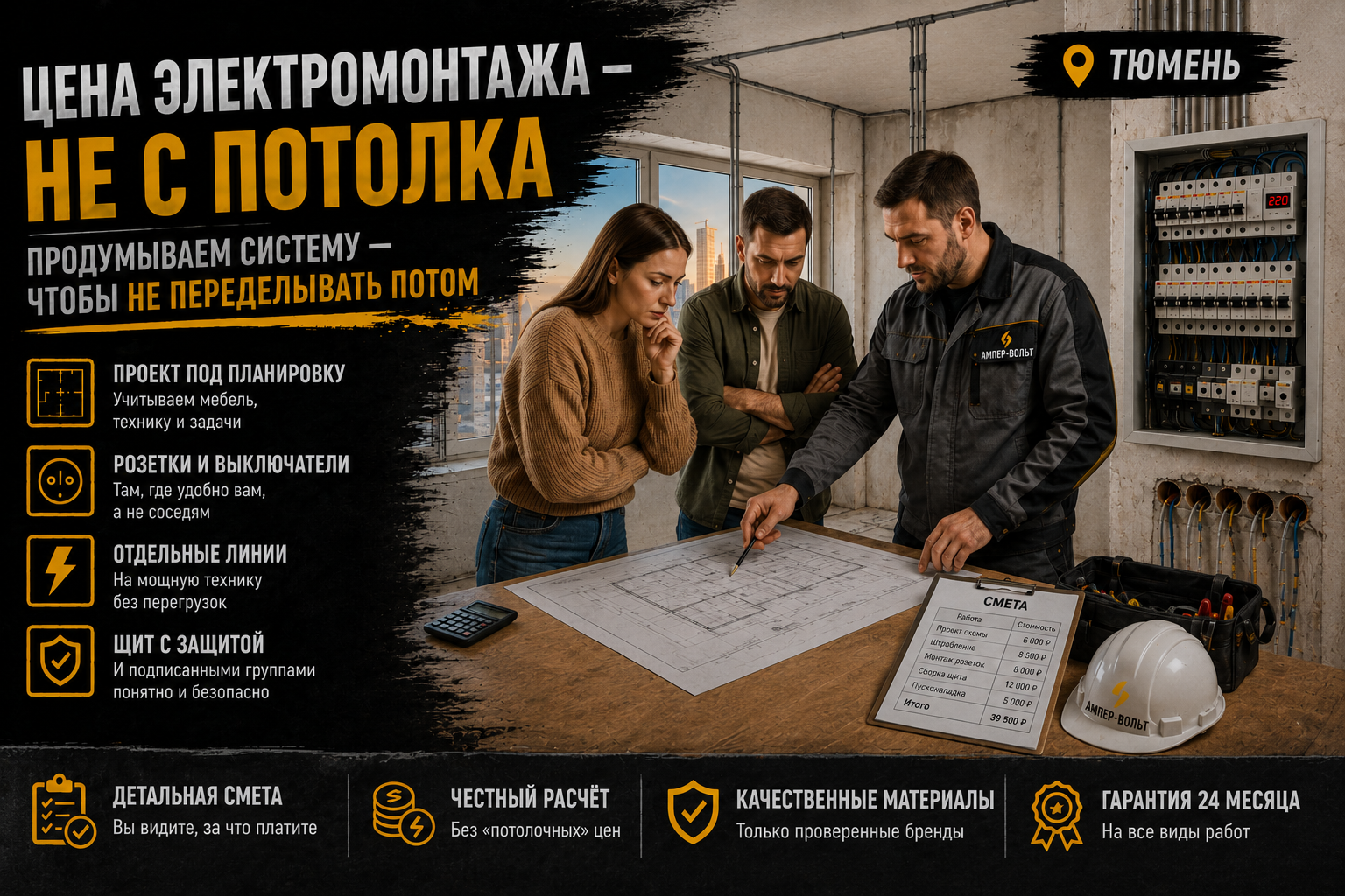 Рис.2 Ампер-вольт - качественный и честный электромонтаж в квартирах в Тюмени