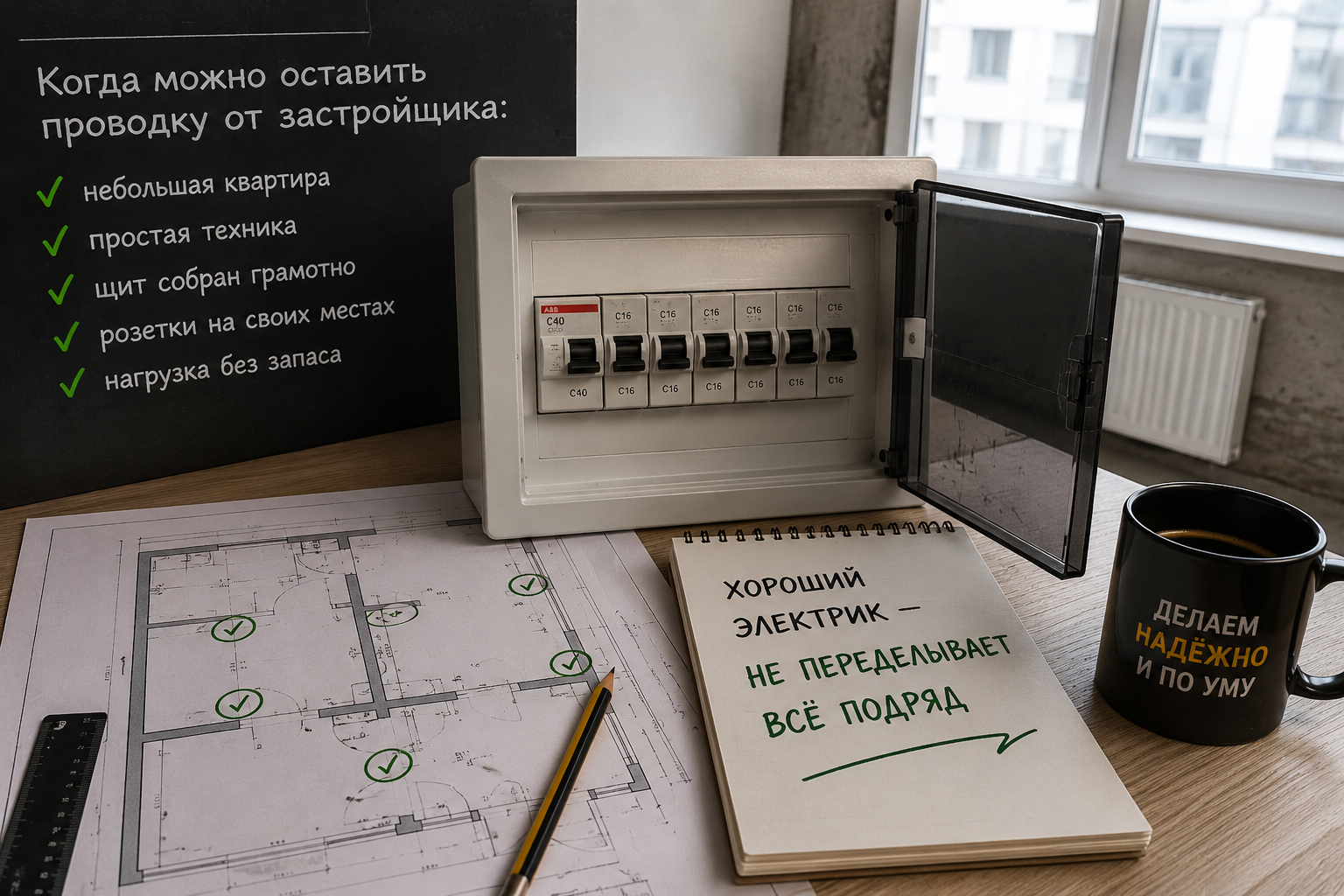 Рис.1 Когда можно оставить электрику от застройщика