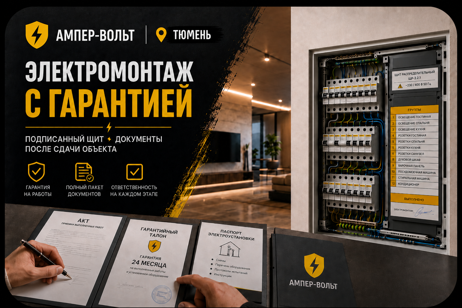 Рис.5 Электромонтажные работы с гарантией и подписанным электрощитом